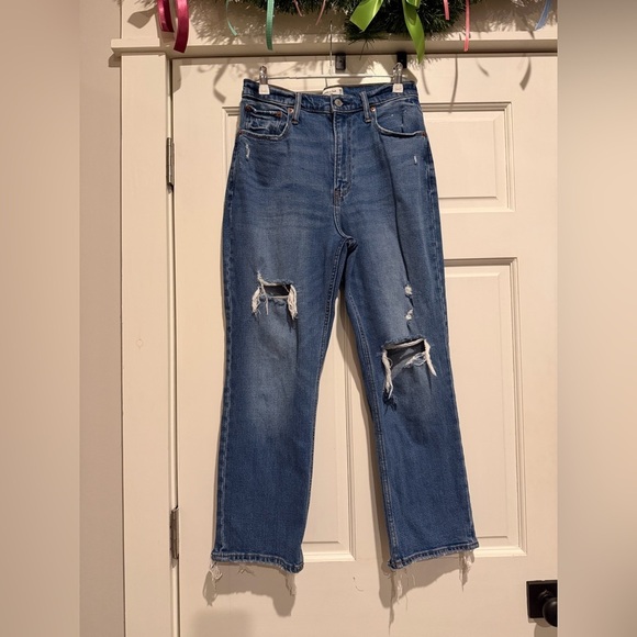 Abercrombie & Fitch Denim - Abercrombie & Fitch Ankle Straight Ultra High Rise Blue Jeans Distressed Curve